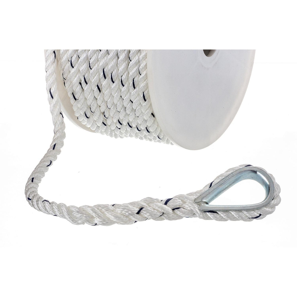 Seachoice Boat Anchor Line Rope, 3-Strand Twisted, Nylon, White/Blue, 3/8 in. X 100 Ft.