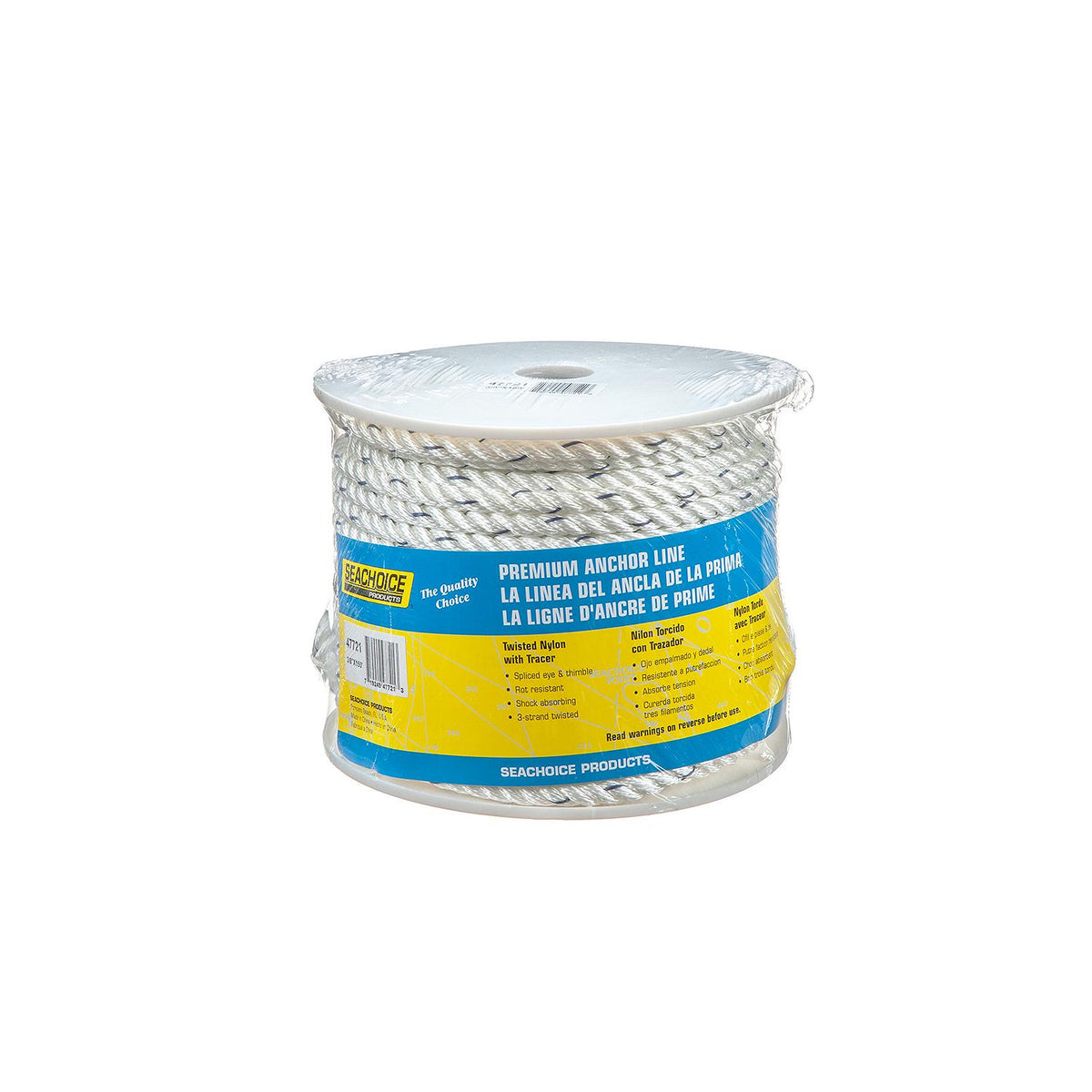 Seachoice Boat Anchor Line Rope, 3-Strand Twisted, Nylon, White/Blue, 3/8 in. X 150 Ft.