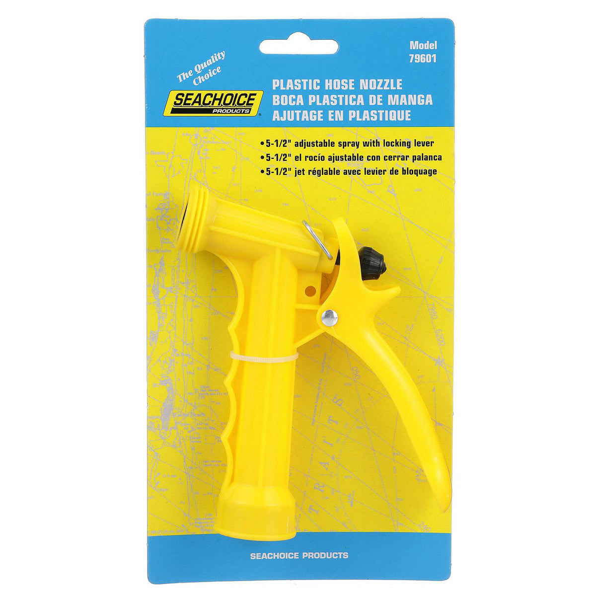 Seachoice Plastic Hose Nozzle with Locking Spray Lever and Stainless Steel Return Spring, Yellow, 5-1/2 In.