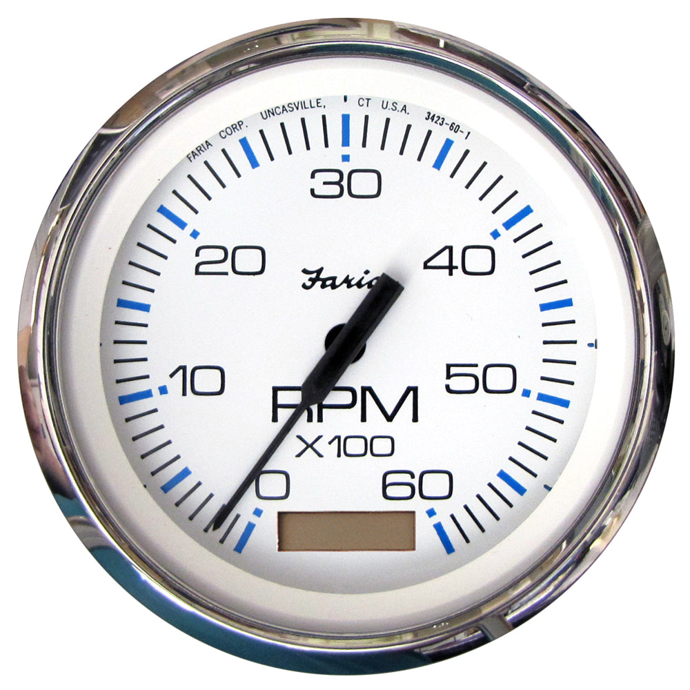 Faria Chesapeake White SS 4" Tachometer with Hourmeter - 6000 RPM (Gas)(Inboard)