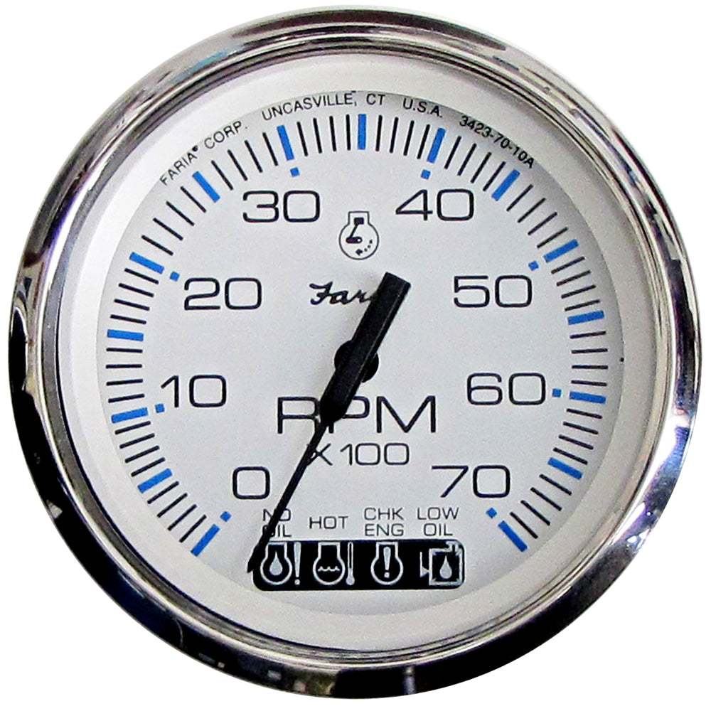 Faria Chesapeake White SS 4" Tachometer with Systemcheck Indicator - 7000 RPM (Gas) (Johnson/Evinrude Outboard)