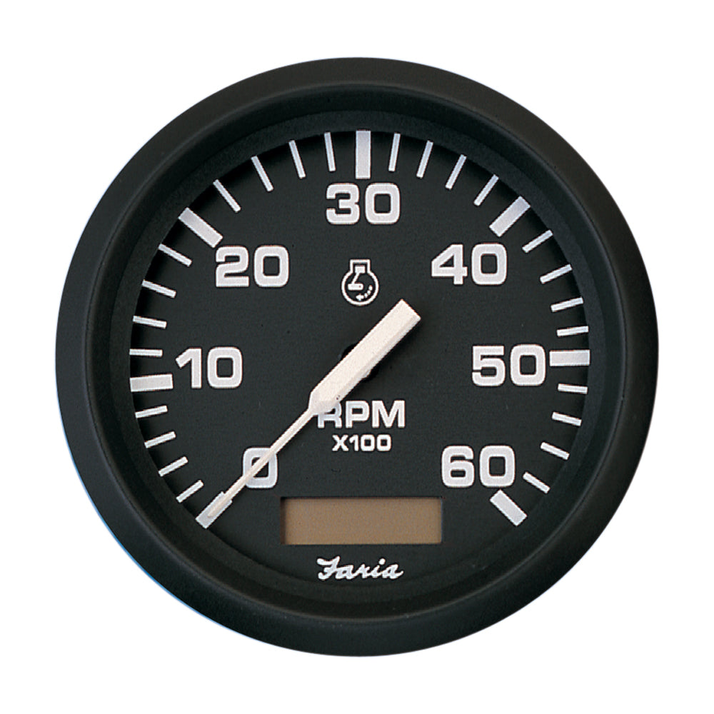 Faria Euro Black 4" Tachometer with Hourmeter - 6,000 RPM (Gas - Inboard)