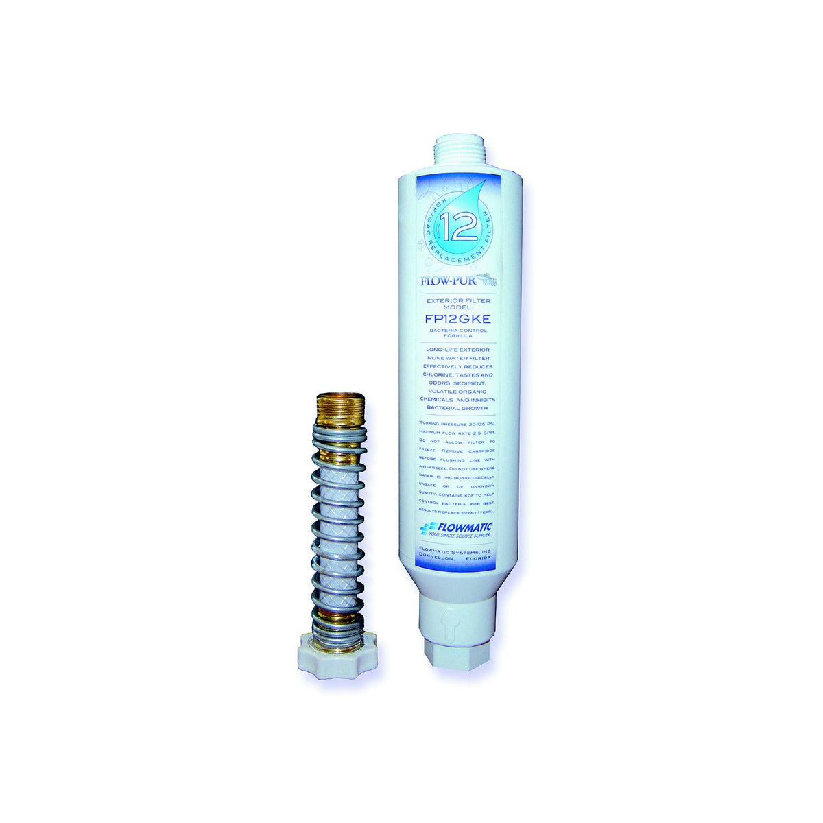 Flowmatic Systems Inc Flow-Pur FP12GKE RV Inline Exterior Water Filter with Garden Hose Fittings