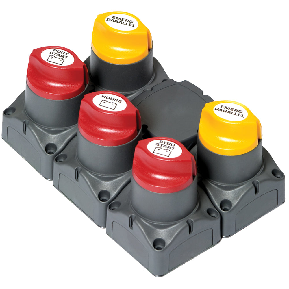 BEP Battery Distribution Cluster for Twin Outboard Engines with Three Battery Banks with Motorized VSR
