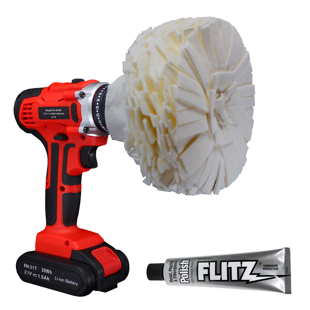 Flitz Buff Ball - Large 5" - White with 1.76oz Tube Flitz Polish