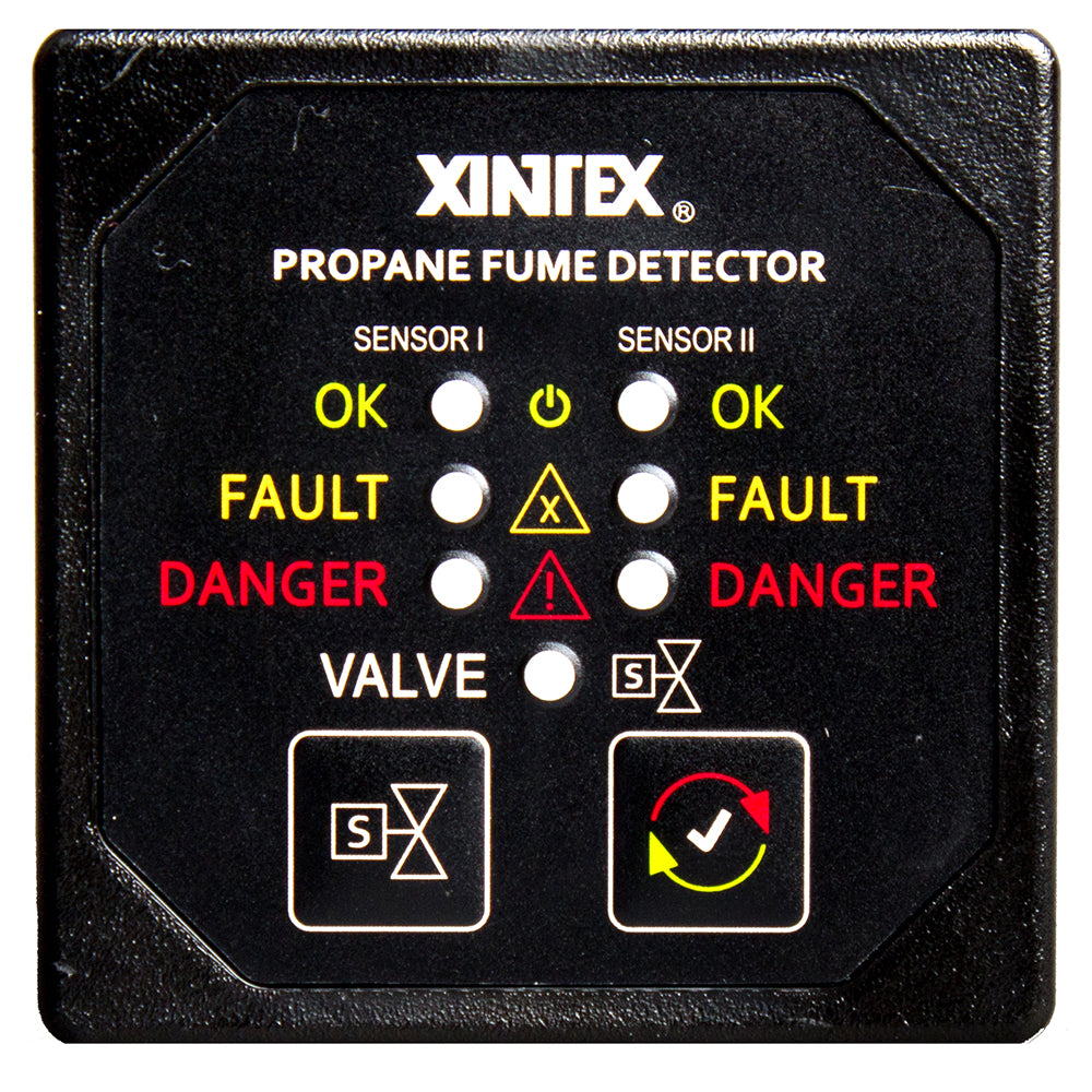 Fireboy-Xintex Propane Fume Detector & Alarm with 2 Plastic Sensors & Solenoid Valve - Square Black Bezel Display