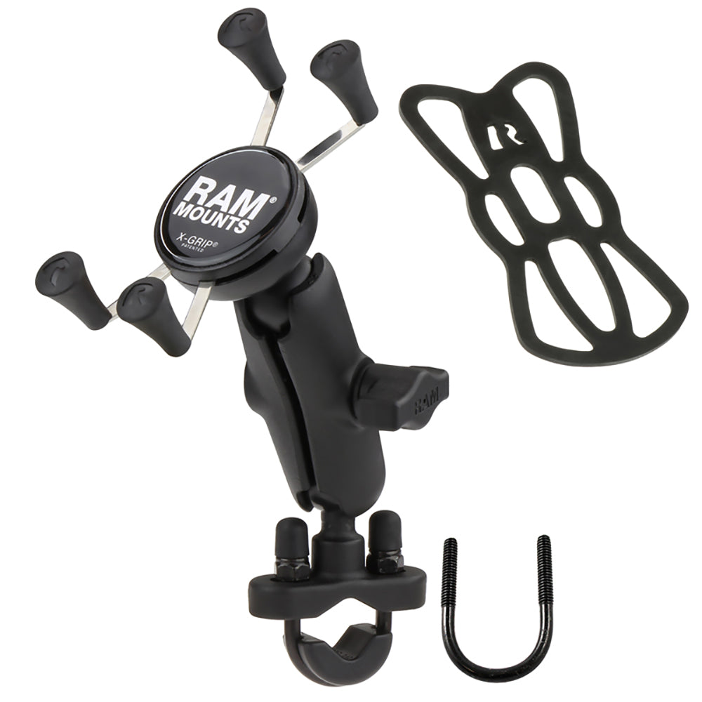 RAM Mount Handlebar Rail Mount with Zinc Coated U-Bolt Base and Universal X-Grip® Cell/iPhone Cradle