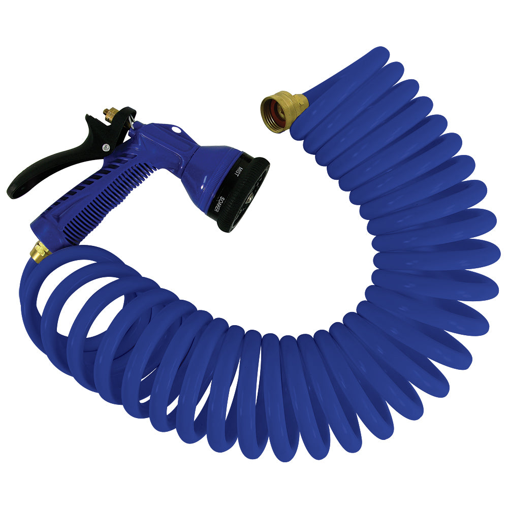 Whitecap 25' Blue Coiled Hose with Adjustable Nozzle