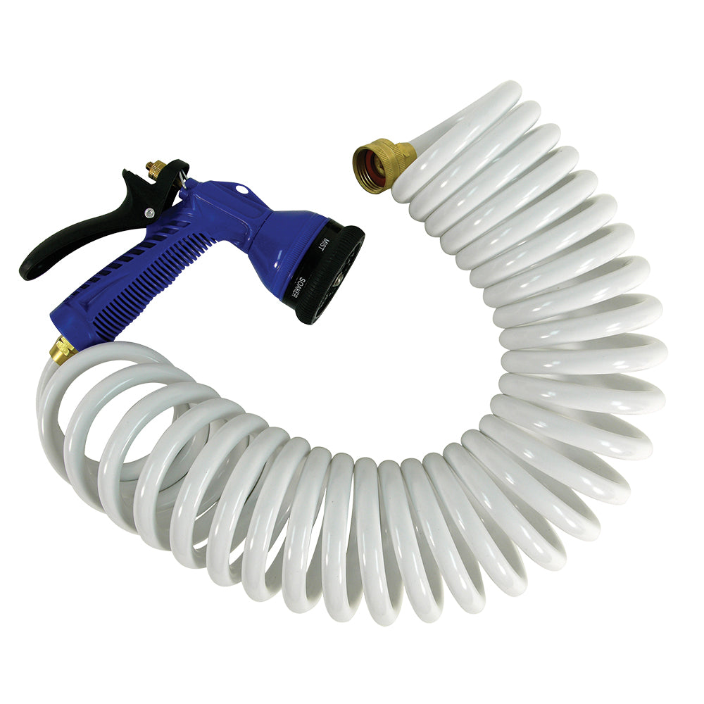 Whitecap 25' White Coiled Hose with Adjustable Nozzle