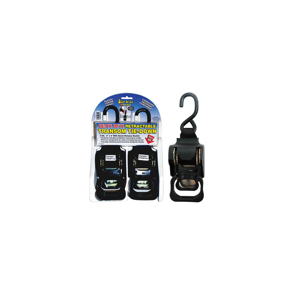 Star brite Sta-Put 2" Heavy Duty Retractable Tie Downs (2 Per Pack)