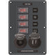 Blue Sea Systems 4321 Circuit Breaker Switch Panel 4 Position - Gray with 12V Socket & Dual USB