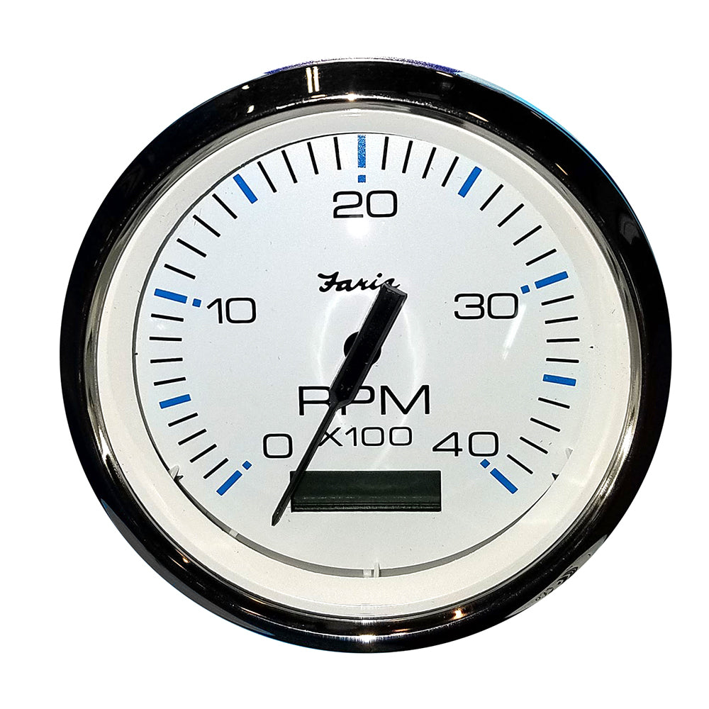Faria Chesapeake White SS 4" Tachometer with Hourmeter (4000 RPM) (Diesel) (Mech. Takeoff & Var. Ratio Alt)