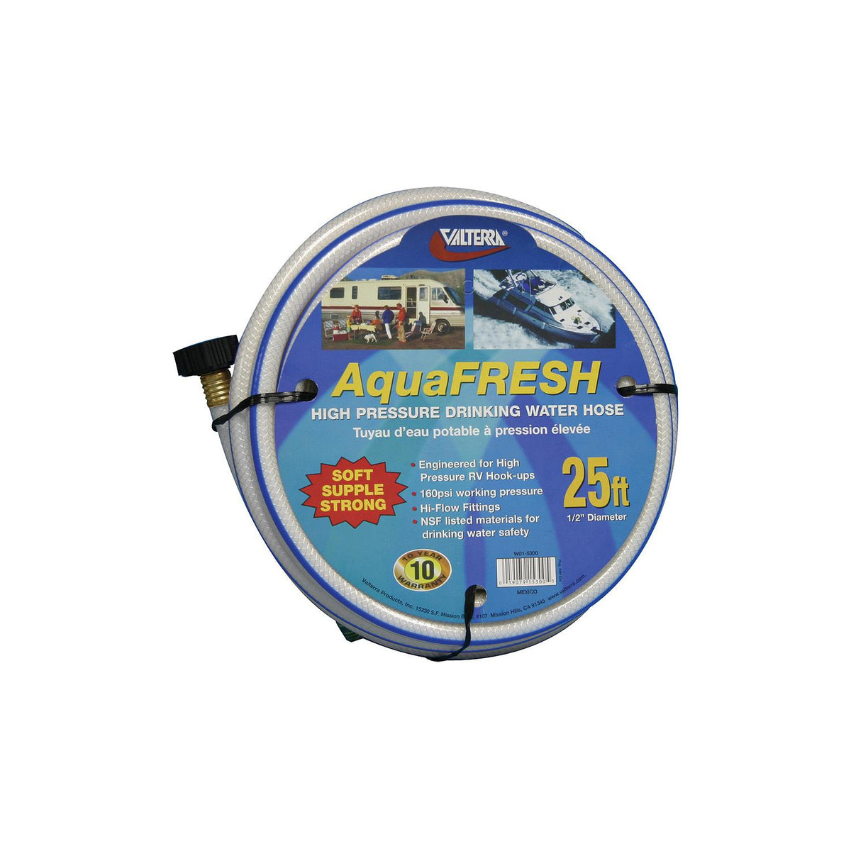 Valterra AquaFresh Drinking Water Hose, 1/2" x 50' White