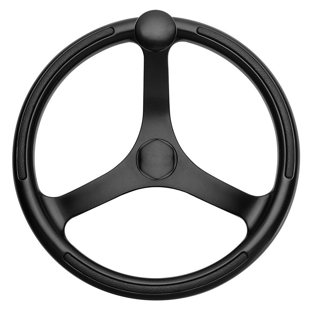 Schmitt Marine Primus Wheel 13.5" Black 3/4" Tapered Shaft with Knob Finger Grips - Black Powder Coat