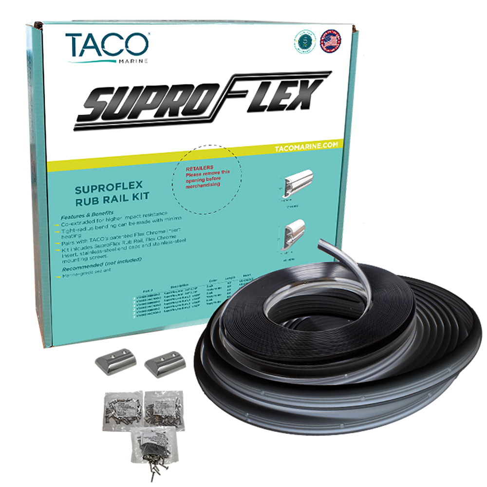 TACO SuproFlex Rub Rail Kit - Black with Flex Chrome Insert - 2"H x 29/32"W x 80'L
