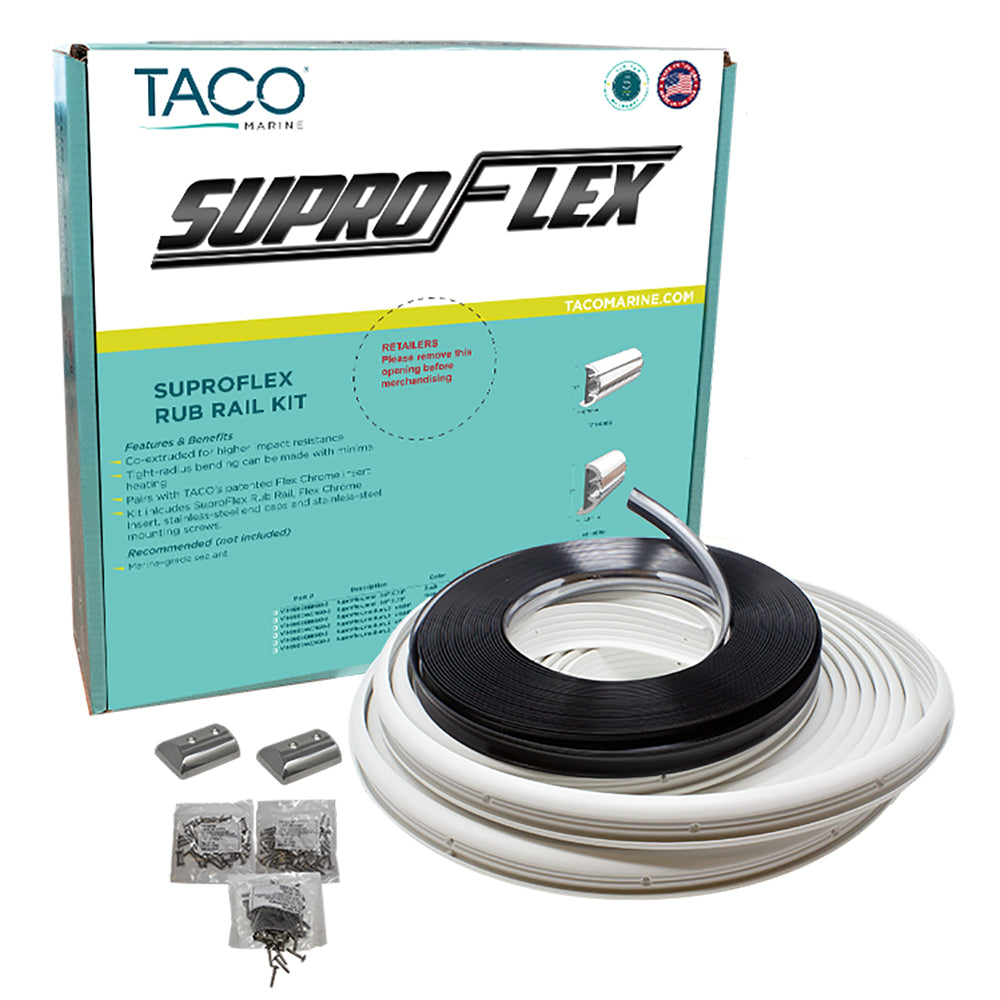 TACO SuproFlex Rub Rail Kit - White with Flex Chrome Insert - 2"H x 31/32"W x 80'L