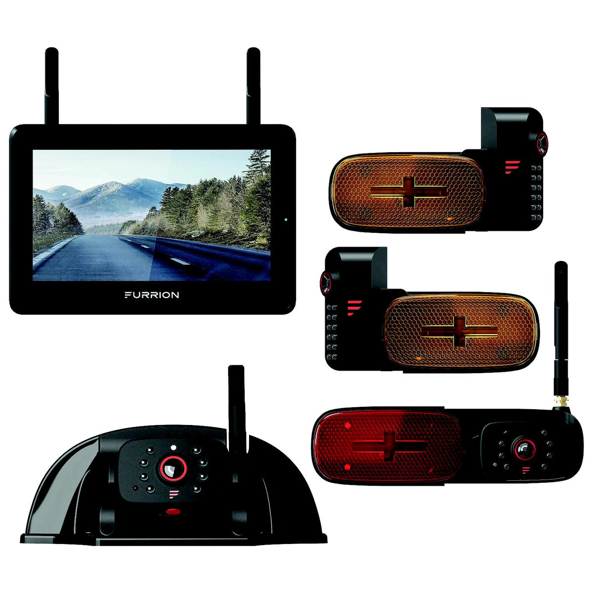 Furrion Vision S®+ RV Observation System - 7" Monitor, Side Cameras with LED Marker Lights, Sharkfin Camera, Rear Camera with LED Marker Light