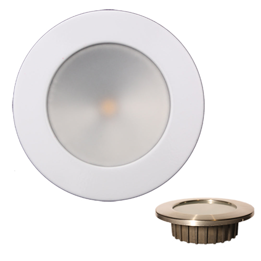 Lunasea Gen3 Warm White, RGBW Full Color 3.5” IP65 Recessed Light with White Stainless Steel Bezel - 12VDC