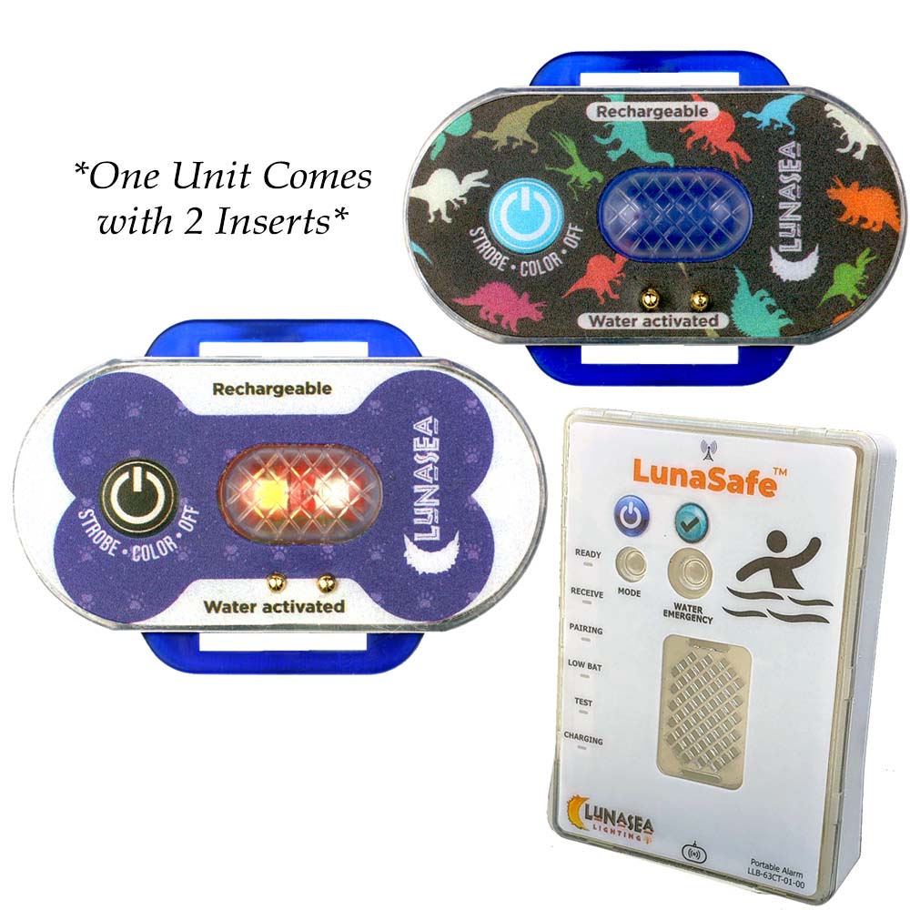 Lunasea Child/Pet Safety Water Activated Strobe Light with RF Transmitter & Portable Audio/Visual Receiver - Blue Case