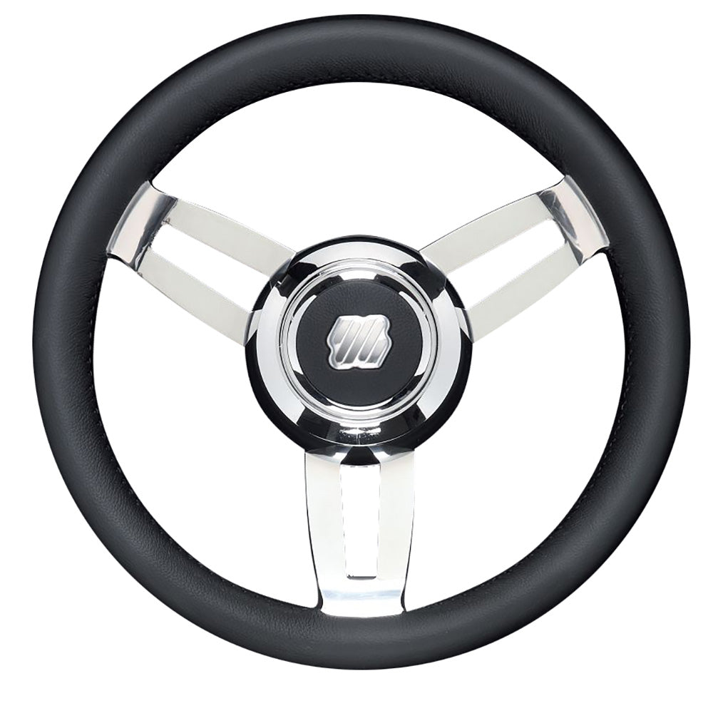 Uflex Morosini 13.8" Steering Wheel - Black Polyurethane with Stainless Steel Spokes & Chrome Hub