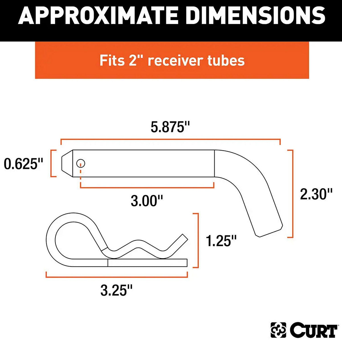 Curt 21500 Hitch Pin 5/8", 2" Receiver, Zinc