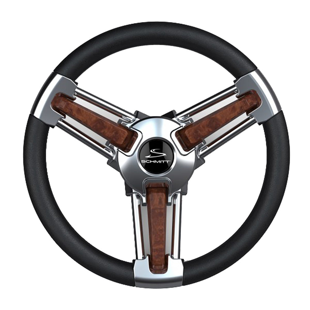 Schmitt Marine Burano Wheel 14" 3/4" Tapered Shaft Burl Polyurethane with Stainless Spoke Includes Center Cap/Nut