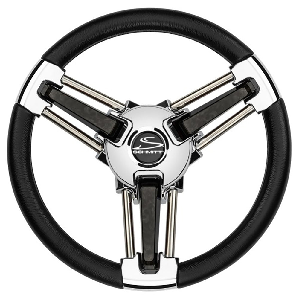 Schmitt Marine Burano Wheel 14" 3/4" Tapered Shaft Black Polyurethane with Stainless Spoke Includes Center Cap/Nut
