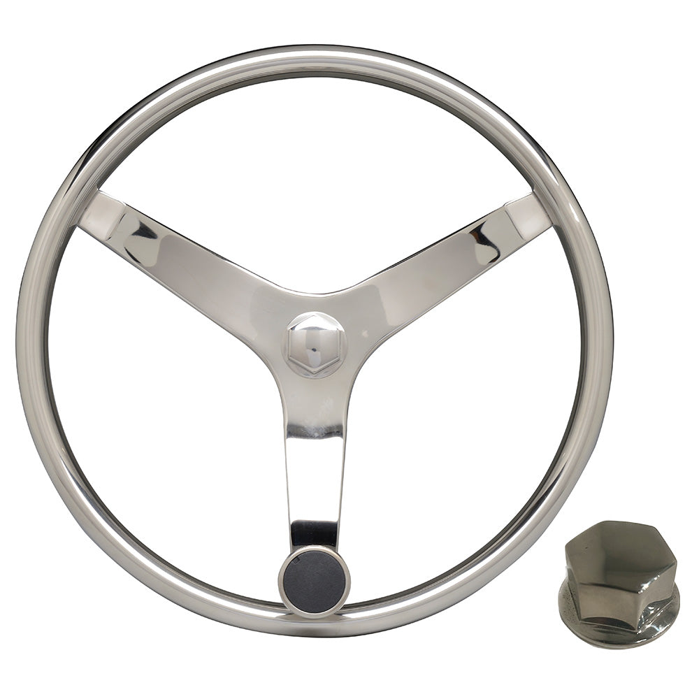 Uflex - V46 - 13.5" Stainless Steel Steering Wheel with Speed Knob & Chrome Nut
