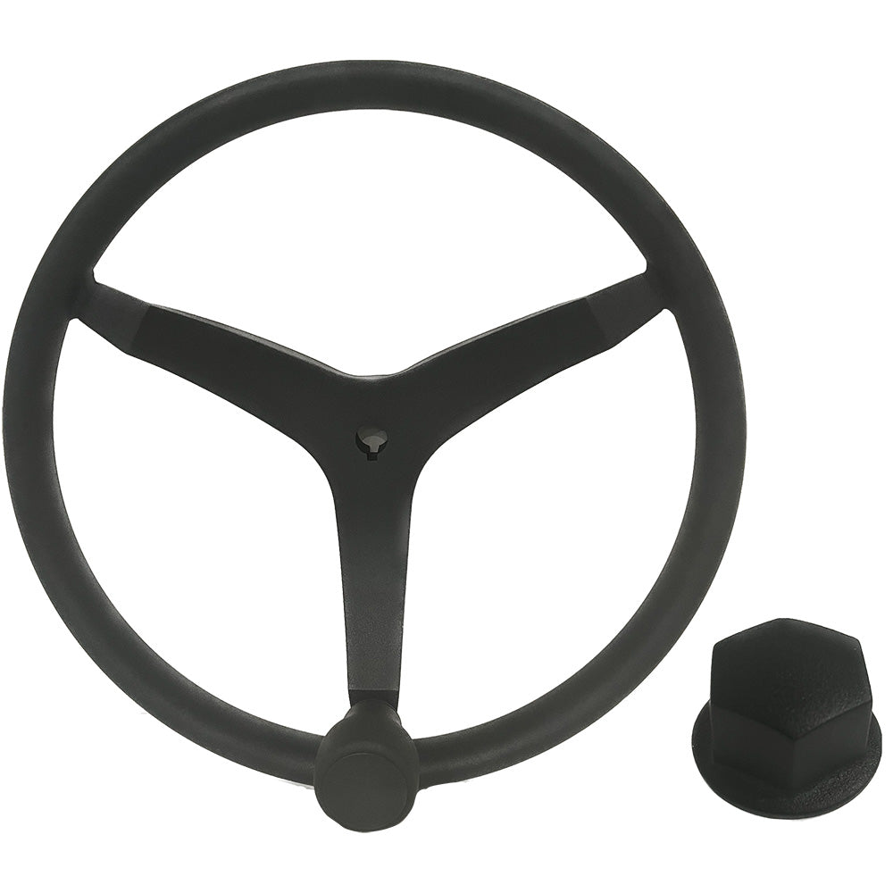 Uflex - V46 - 13.5" Stainless Steel Steering Wheel with Speed Knob & Chrome Nut - Black