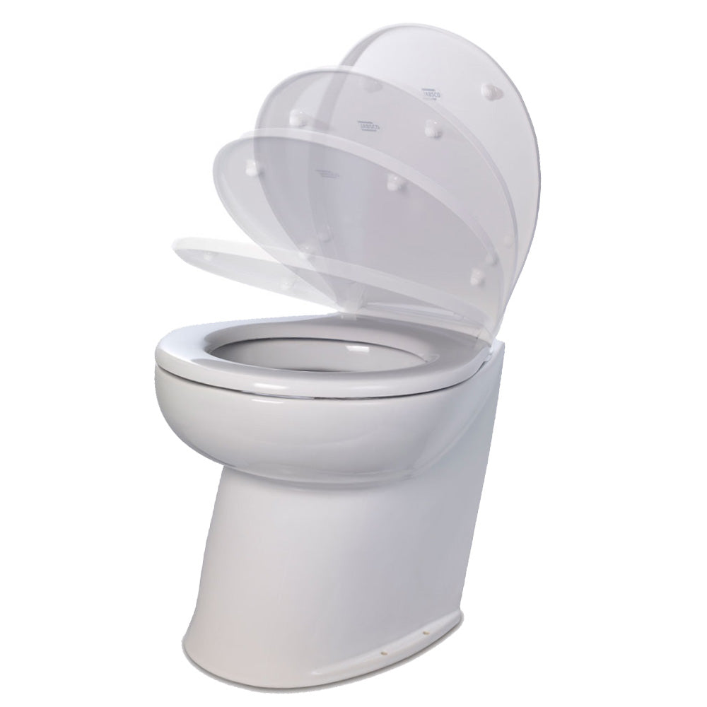 Jabsco Deluxe Flush 17" Angled Back 12V Freshwater Electric Marine Toilet with Solenoid Valve & Soft Close Lid
