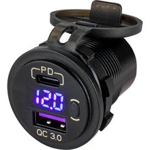 Sea-Dog Round USB & USB-C Power Socket with Hidden Voltmeter