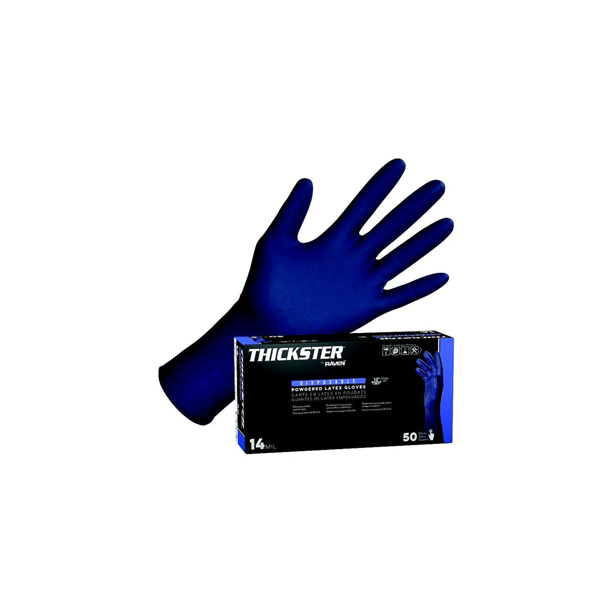 Ravin Gloves Raven Safety Latex 14 mil Blu GLOVE L 50/bx, Latex, 14 mil, 12", Industrial & Exam, Blue, 10.5 x 5.5 x 3.25