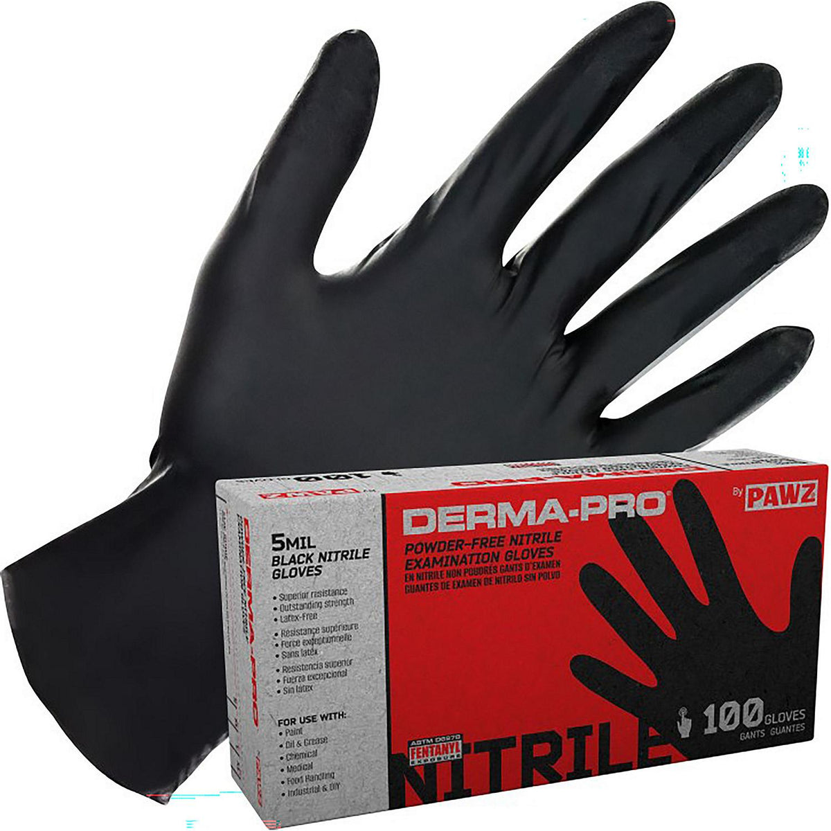Ravin Gloves Raven Safety Nitrile 5mil Blk GLOVE L 100/bx, Nitrile, 4.5 mil, 9.5", Exam, Black, 9.5 x 4.75 x 2.25