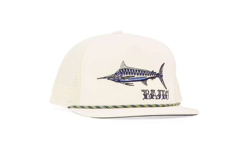 Bajio Black Marlin Flat Brim Twill Trucker