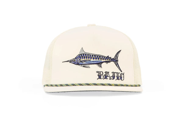 Bajio Black Marlin Flat Brim Twill Trucker Cream / ONE SIZE