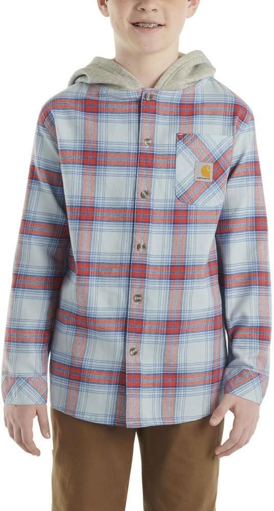 Carhartt Kids Boy's Long-Sleeve Flannel Button-Front Hooded Shirt