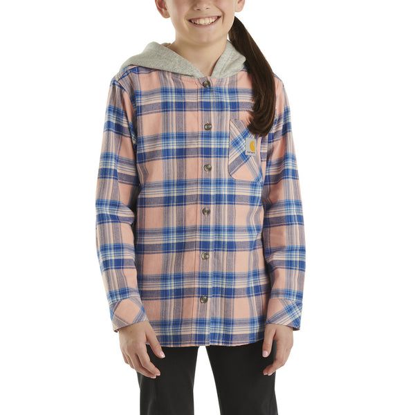 Carhartt Kids Girl's Long-Sleeve Flannel Button-Front Hooded Shirt