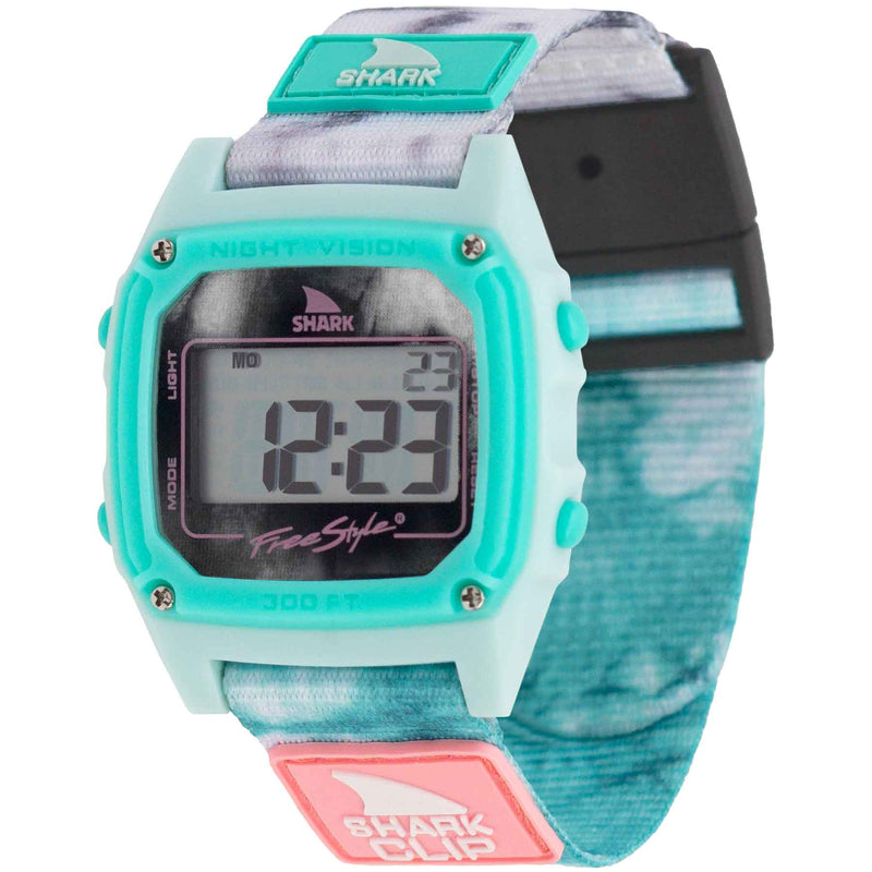 Freestyle Shark Classic Clip, Tie Dye Aqua Cloud, Style: FS101123, 20MM Polyester Band w/ Clip, Case Width: 38MM, 100M Water Resistant