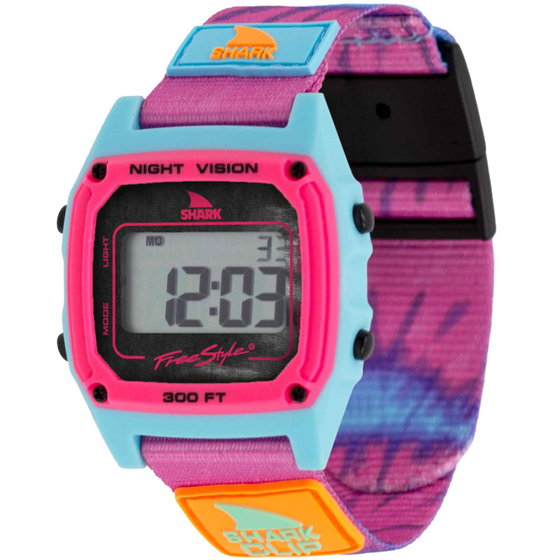 Freestyle Shark Classic Clip, Tie Dye Pink Splash, Style: FS101124, 20MM Polyester Band w/ Clip, Case Width: 38MM, 100M Water Resistant