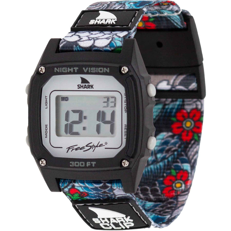 Freestyle Shark Classic Clip, D-Koi Tattoo Black, Style: FS101129, 20MM Polyester Band w/ Clip, Case Width: 38MM, 100M Water Resistant