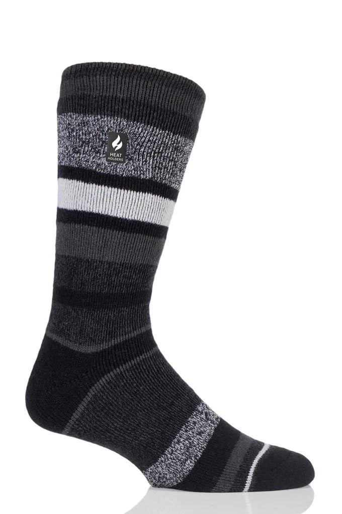 Heat Holders Lite Starling Block Stripe Crew Sock Black Charcoal / US 7-12