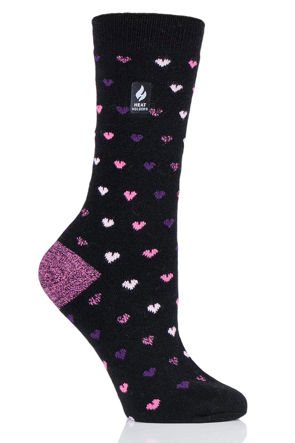 Heat Holders Ultra Lite Orchid Hearts Crew Sock Black Pink / US 5-9