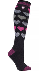 Heat Holders Womens Lite Laura Hearts Long Socks Black Charcoal / US 5-9