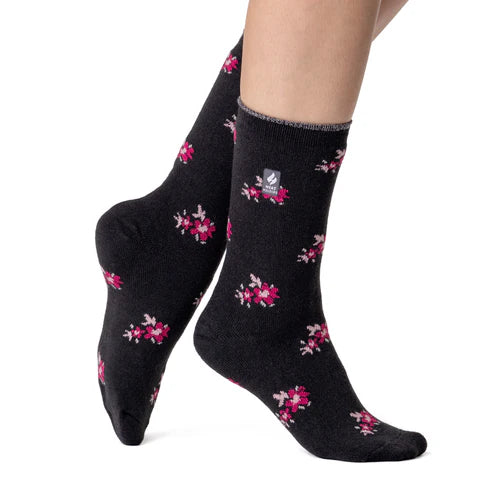 Heat Holders Womens Ultra Lite Bellis Floral Crew Sock Charcoal / US 5-10