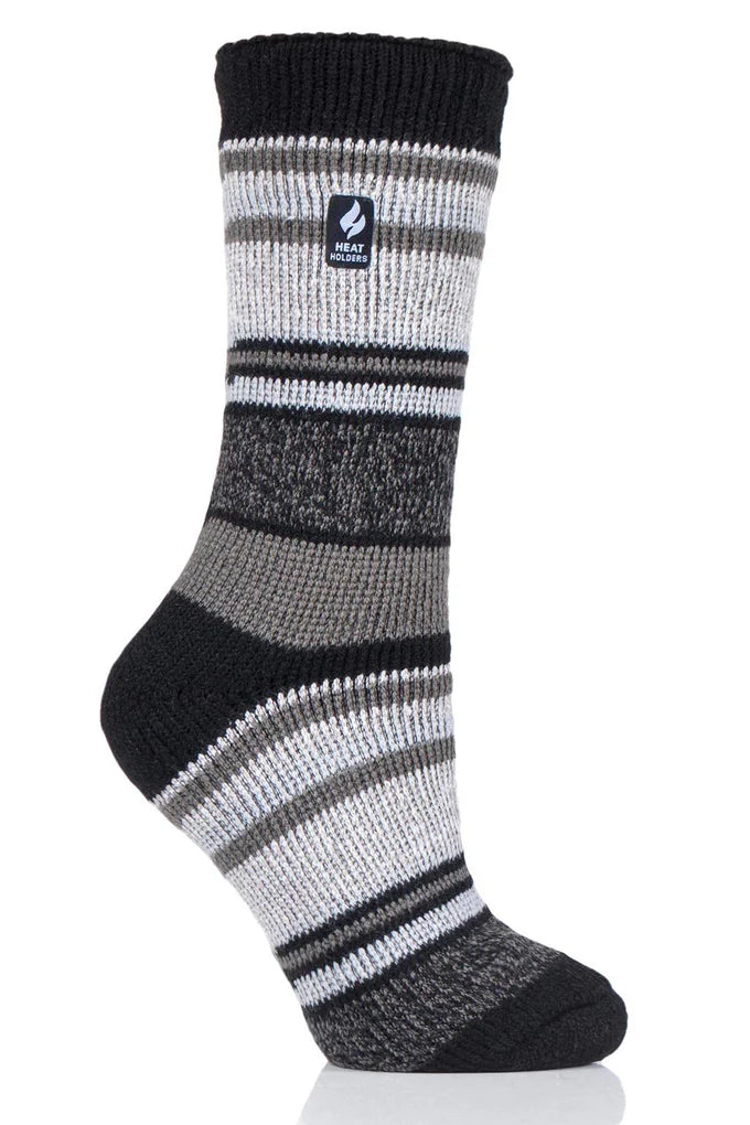 Heat Holders Womens Yasmine Multi Stripe Crew Sock Black Grey / US 5-9