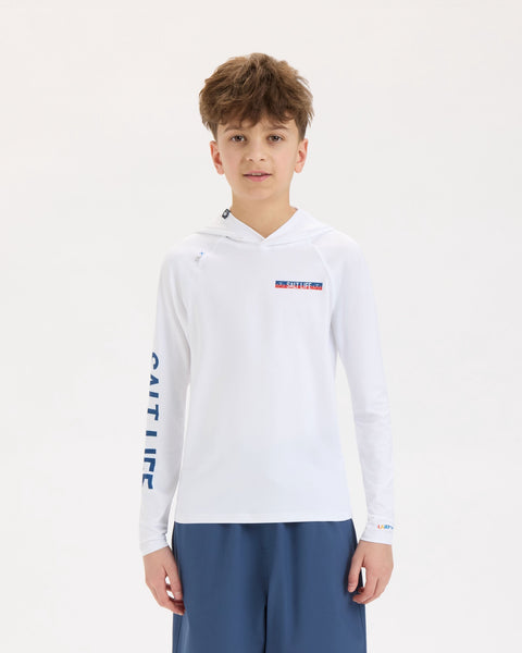 Salt Life - Tuna Tournament Youth LS Hood UVapor SLX White — S / White