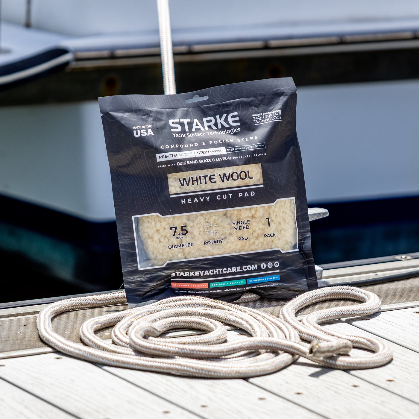 Starke Yacht Care Single Sided Step 1 White Wool Heavy Cut Buffing Pad