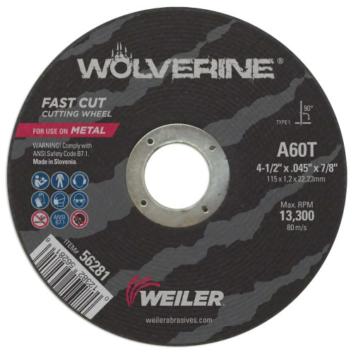 Weiler - 4-1/2" x 0.045" Wolverine Type 1 Cut-Off Wheel, A60T, 7/8" A.H.