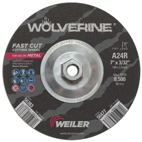 Weiler - 7" x 3/32" Wolverine Type 27 Cutting Wheel, A24R, 5/8"-11 Nut