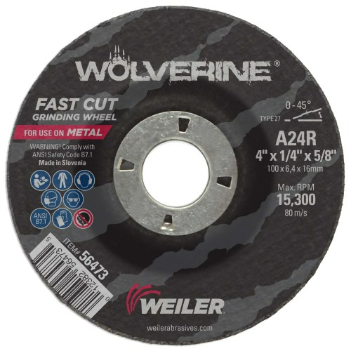Weiler - 4" x 1/4" Wolverine Type 27 Grinding Wheel, A24R, 5/8' A.H.